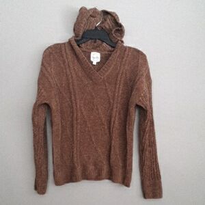 Hippie Rose Soft Cable V-Neck Hooded Sweater
